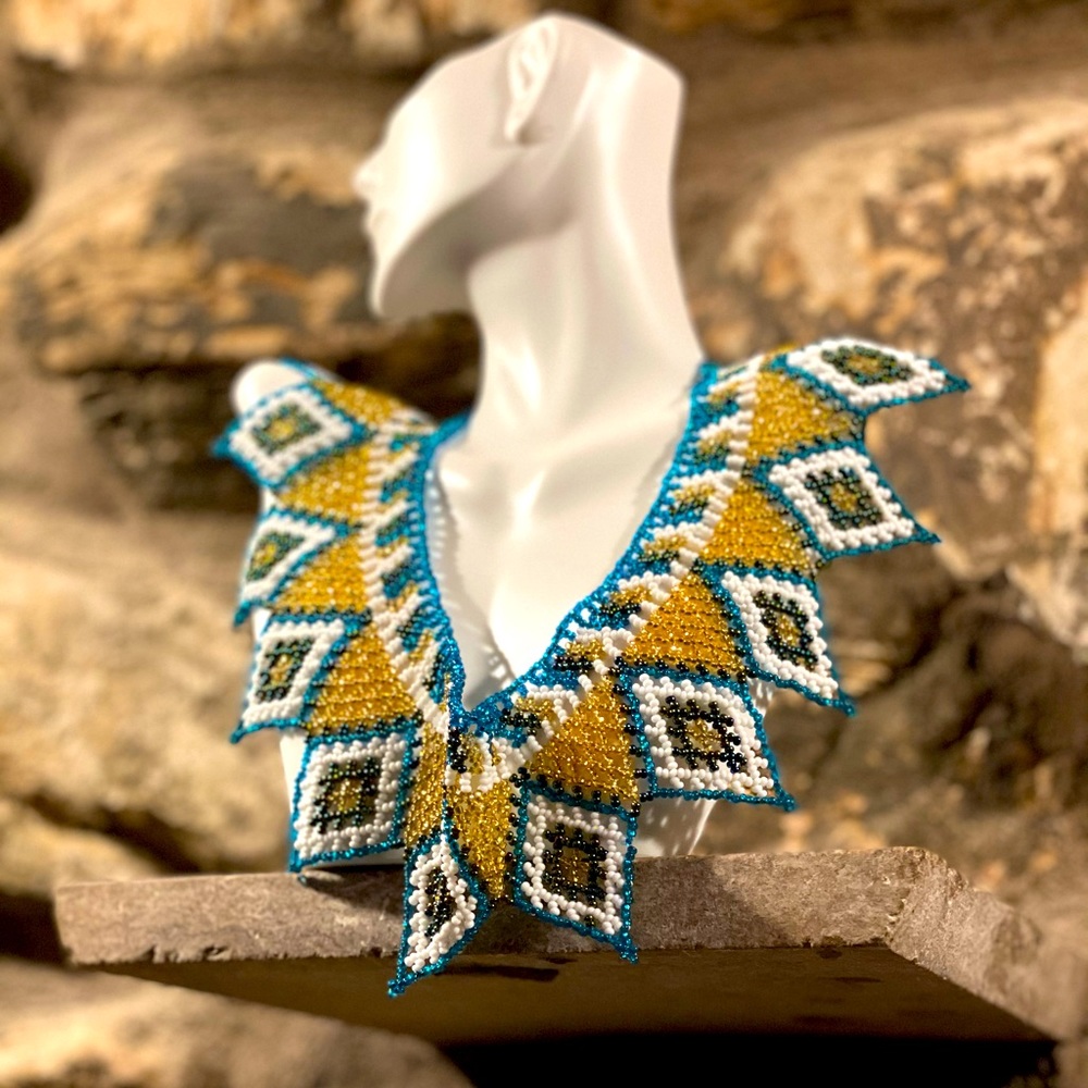 Huichol necklace! 💙💛🤍
